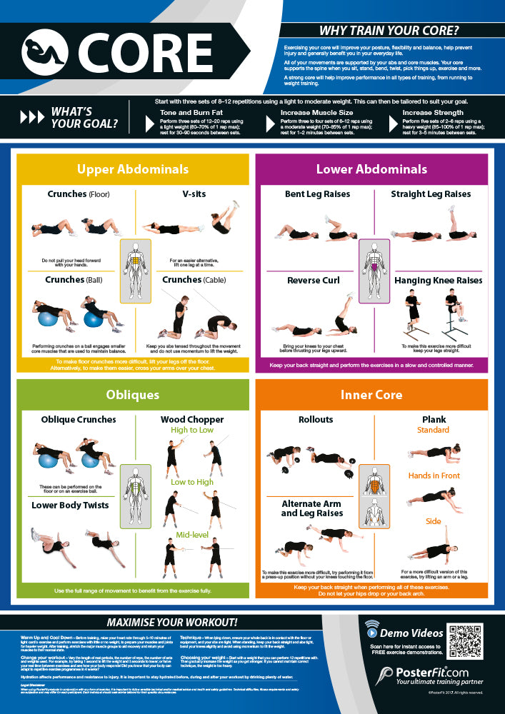 Core Exercise Poster Gym Fitness Poster Physical Education