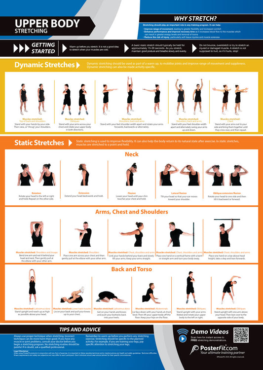 Upper Body Stretching Poster, Fitness Education, Physical Health, Gym Routine, Teaching Materials, Workout Insights, Comprehensive Stretching Guide, Dynamic Stretches, Static Stretches, A1 Size Educational Poster, Interactive Gym Learning, A1 Gym Poster, Physical Education Poster, Physical Education Charts for the Classroom, Gym Visual Aid, Educational School Posters, Classroom Posters, Gym Poster
