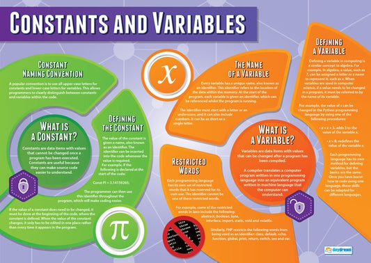 Constant & Variables Poster, Digital Technology Posters, Digital Technology Charts for the Classroom, Digital Technology Education Charts, Educational School Posters, Classroom Posters, Perfect for Digital Technology Teachers, Computer Science Classroom, Computer Science Poster, Learning Resource, Visual Learning, Classroom Decor