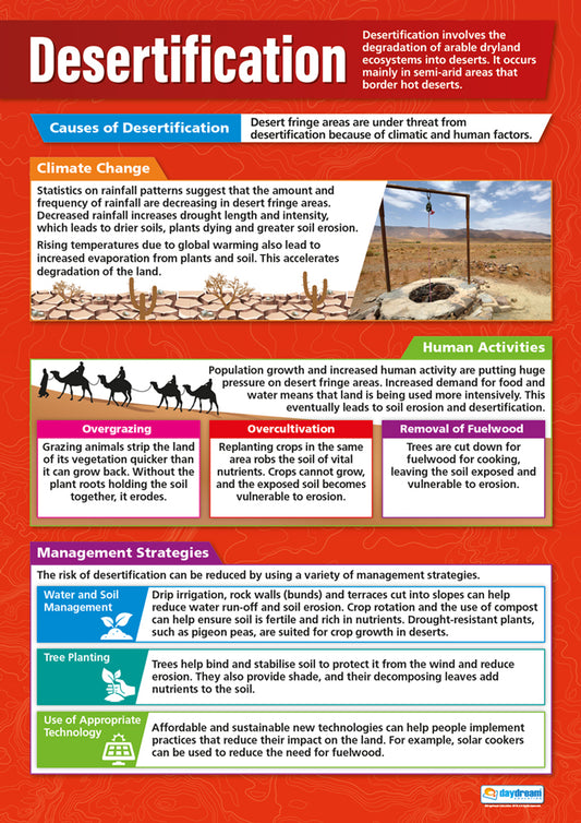 Desertification Poster, Geography Posters, Geography Charts for the Classroom, Geography Education Charts, Educational School Posters, Classroom Posters, Perfect for Geography Teachers, Humanities Classroom, Humanities Poster, Learning Resource, Visual Learning, Classroom Decor