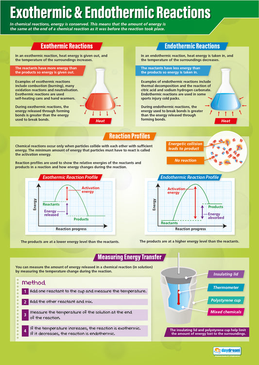 Exothermic & Endothermic Reactions Poster, Science Posters, Physics Posters, Science Charts for the Classroom, Science Education Charts, Educational School Posters, Classroom Posters, Perfect for Science Teachers, Physics Classroom, Chemistry Posters, Biology Posters, Chemistry Classroom, Biology Classroom