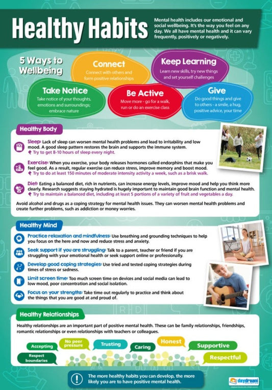 Healthy Habits  Poster, Wellbeing Educational Poster, Mental Health Posters, Mental Health Awareness in Schools, Anxiety Management Resources for Students, School Wellbeing Tools, Supporting Student Mental Health, Mental Health Education Resources for Schools, Depression Awareness Poster, Supporting Students with Depression, Counselling Office Wellbeing Tools, Promoting Mental Health in Schools.