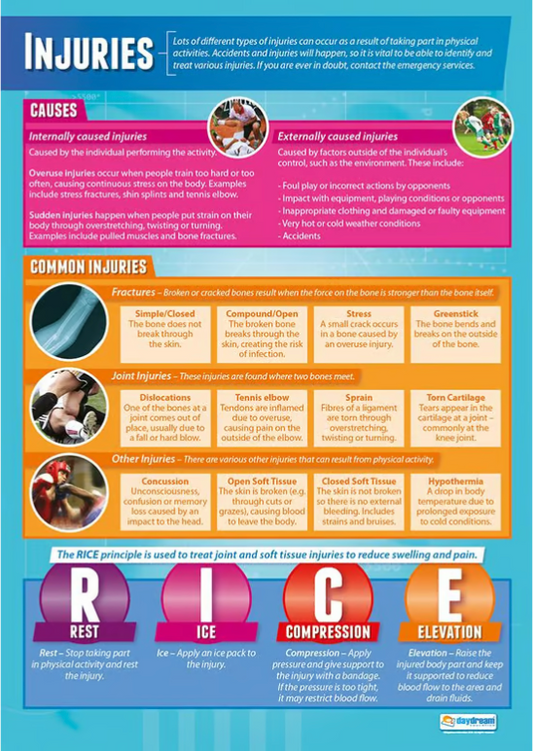 Injuries Poster,  Physical Education Poster, PE Poster, Sports Ed Poster, Sport Education Poster, Physical Education Chart, PE Chart, Sports Ed Chart, Sport Education Chart