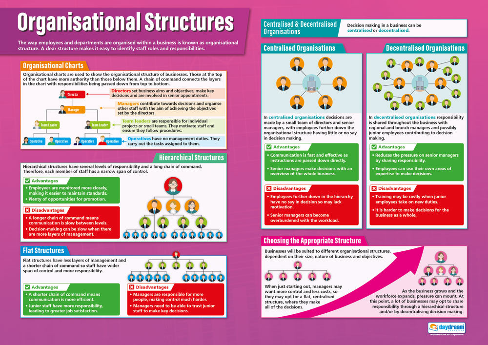 Organisational Structures Poster, Business Studies Posters, Business Studies Charts for the Classroom, Economics Education Charts, Educational School Posters, Classroom Posters