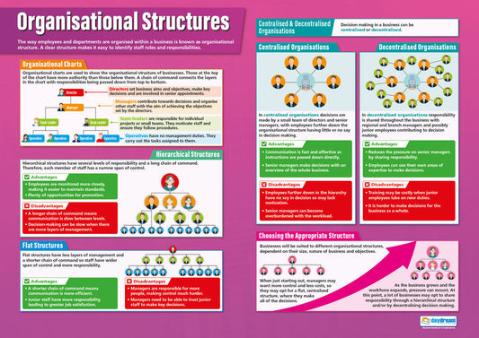 Organisational Structures Poster, Business Studies Posters, Business Studies Charts for the Classroom, Economics Education Charts, Educational School Posters, Classroom Posters
