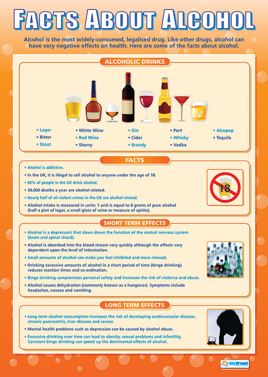 Facts About Alcohol Poster, Wellbeing Poster, Counselling Poster, PSHE Poster, Health Poster, Educational Posters for School, Educational Charts