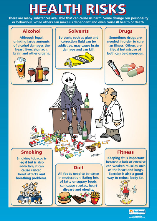 Health Risks Poster, Wellbeing Poster, Counselling Poster, PSHE Poster, Health Poster, Educational Posters for School, Educational Charts
