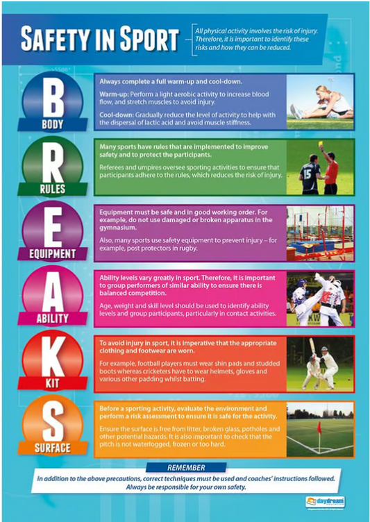 Safety in Sport Poster, Physical Education Poster, PE Poster, Sports Ed Poster, Sport Education Poster, Physical Education Chart, PE Chart, Sports Ed Chart, Sport Education Chart