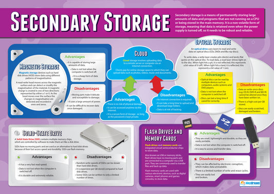 Secondary Storage Poster, Digital Technology Posters, Digital Technology Charts for the Classroom, Digital Technology Education Charts, Educational School Posters, Classroom Posters, Perfect for Digital Technology Teachers, Computer Science Classroom, Computer Science Poster, Learning Resource, Visual Learning, Classroom Decor