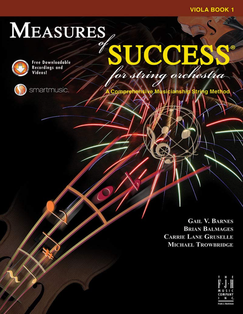 Measures of Success for String Orchestra – Viola Book 1 method book featuring progressive viola lessons with QR code access to instructional videos and accompaniment tracks.