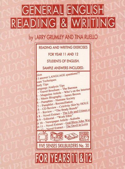 General English Reading & Writing for Years 11 & 12, Bright Education Australia, Book, Grammar, English, School Materials, Games, Puzzles, Activities, Teaching Resources, Exams, Tests 